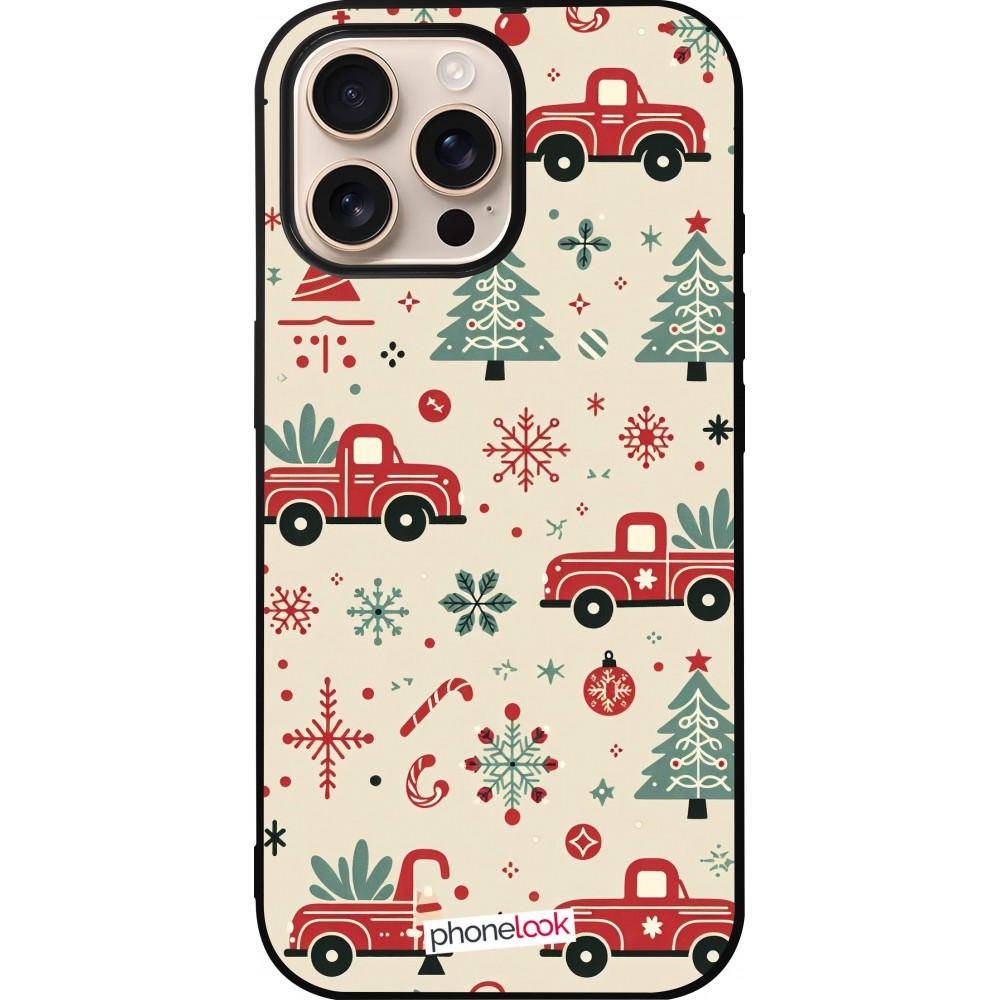 Coque iPhone 16 Pro Max - Silicone rigide noir Noël 2024 Camion Sapin