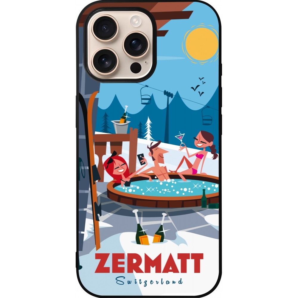 Coque iPhone 16 Pro Max - Silicone rigide noir Zermatt Mountain Jacuzzi