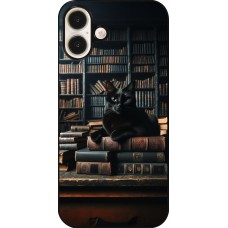 Coque iPhone 16 Plus - Chat livres sombres