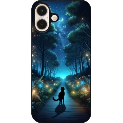 Coque iPhone 16 Plus - Chat noir promenade