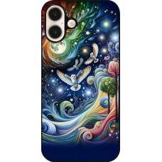 Coque iPhone 16 Plus - hibou volant floral
