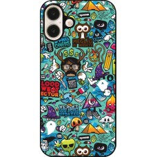 Coque iPhone 16 Plus - Mixed Cartoons Turquoise