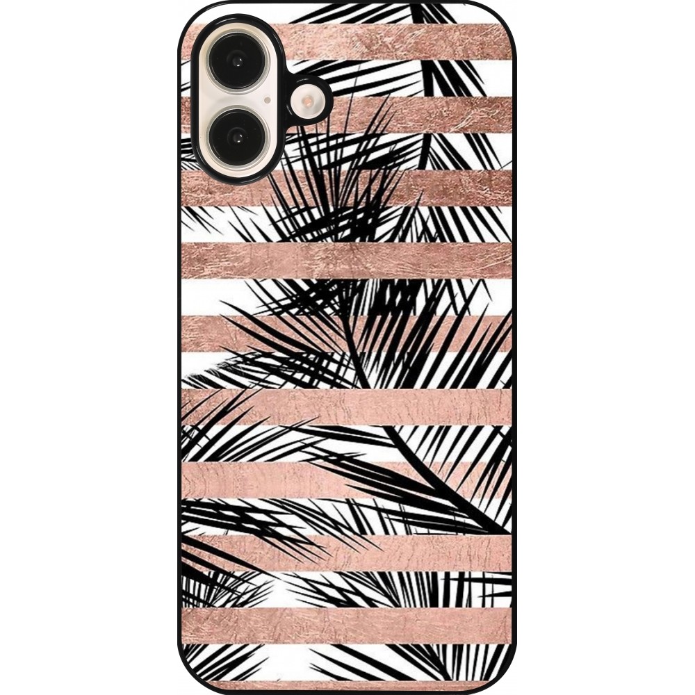iPhone 16 Plus Case Hülle - Palm trees gold stripes