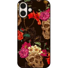 Coque iPhone 16 Plus - Skulls and flowers