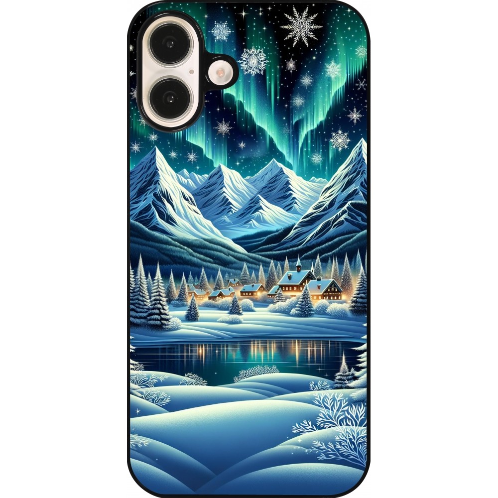 Coque iPhone 16 Plus - Snowy Mountain Village Lake night