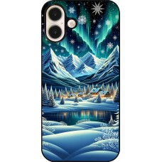 Coque iPhone 16 Plus - Snowy Mountain Village Lake night