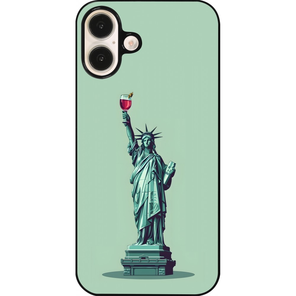 Coque iPhone 16 Plus - Wine Statue de la liberté avec un verre de vin
