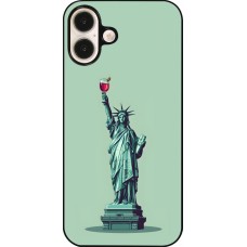 Coque iPhone 16 Plus - Wine Statue de la liberté avec un verre de vin