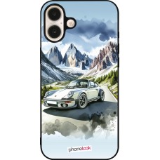 iPhone 16 Plus Case Hülle - Silikon schwarz Porsche 911 Berg Aquarell