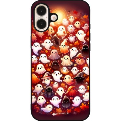 Coque iPhone 16 Plus - Silicone rigide noir Fantômes automne mignons