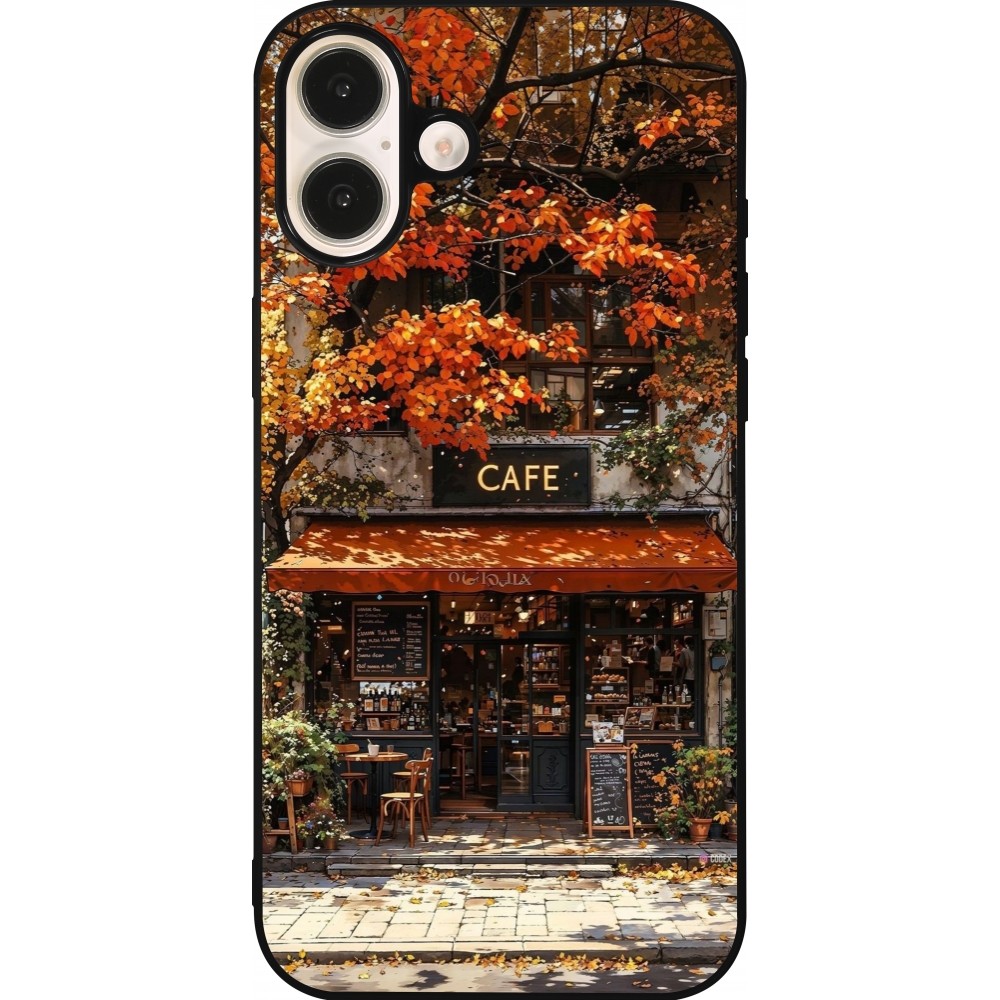 Coque iPhone 16 Plus - Silicone rigide noir Autumn 25 Coffee shop