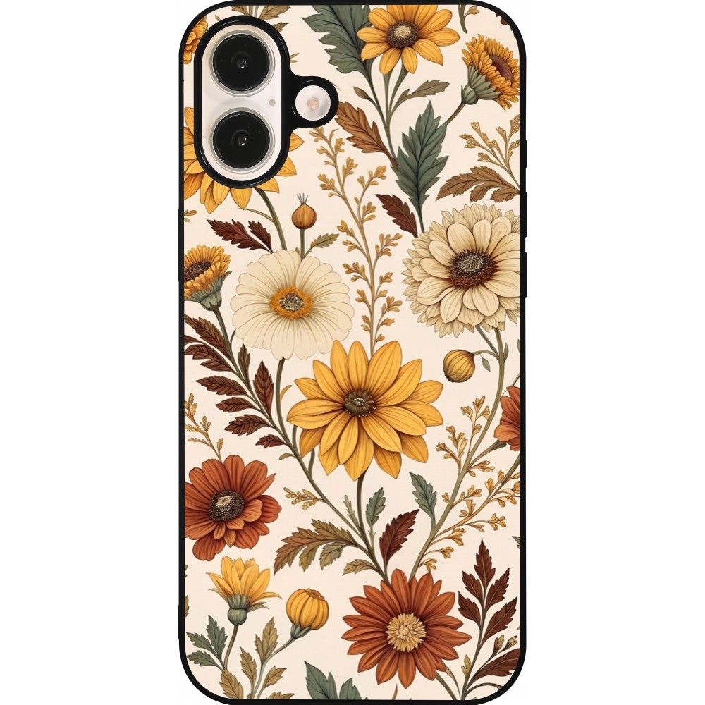 Coque iPhone 16 Plus - Silicone rigide noir Autumn 25 Flower pattern