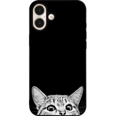 Coque iPhone 16 Plus - Silicone rigide noir Cat Looking Up Black