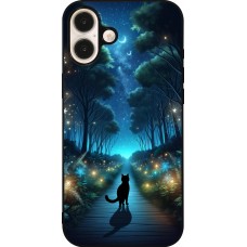 Coque iPhone 16 Plus - Silicone rigide noir Chat noir promenade