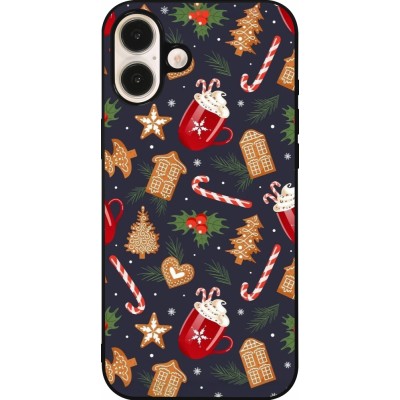 iPhone 16 Plus Case Hülle - Silikon schwarz Christmas 25 Pattern Gingerbread House