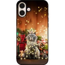 Coque iPhone 16 Plus - Silicone rigide noir Christmas 25 Xmas Cat