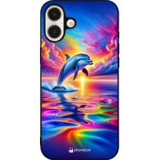 iPhone 16 Plus Case Hülle - Silikon schwarz Glücklicher Regenbogen-Delfin