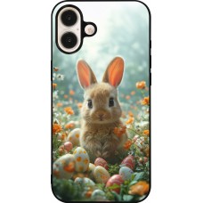 Coque iPhone 16 Plus - Silicone rigide noir Easter 2026 Rabbit in the garden