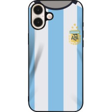 Coque iPhone 16 Plus - Silicone rigide noir Maillot de football Argentine 2022 personnalisable