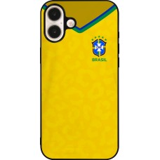 Coque iPhone 16 Plus - Silicone rigide noir Maillot de football Brésil 2022 personnalisable