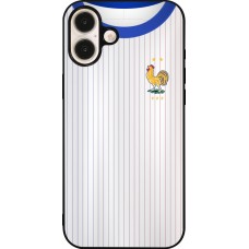 Coque iPhone 16 Plus - Silicone rigide noir Maillot de football France Extérieur personnalisable