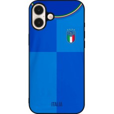Coque iPhone 16 Plus - Silicone rigide noir Maillot de football Italie 2022 personnalisable