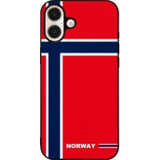 Coque iPhone 16 Plus - Silicone rigide noir Maillot de football Norvège 2026 personnalisable