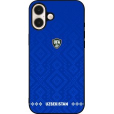 iPhone 16 Plus Case Hülle - Silikon schwarz Usbekistan 2026 personalisierbares Fussballtrikot