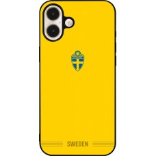 Coque iPhone 16 Plus - Silicone rigide noir Maillot de football Suède 2026 personnalisable
