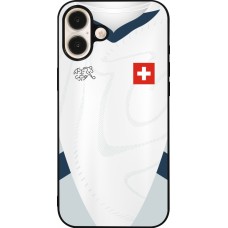 Coque iPhone 16 Plus - Silicone rigide noir Maillot de football Suisse Extérieur personnalisable