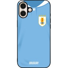 Coque iPhone 16 Plus - Silicone rigide noir Maillot de football Uruguay 2022 personnalisable