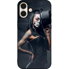 Coque iPhone 16 Plus - Silicone rigide noir Halloween 22 Tattooed Girl