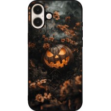 Coque iPhone 16 Plus - Silicone rigide noir Halloween 2025 Pumpkin with flowers