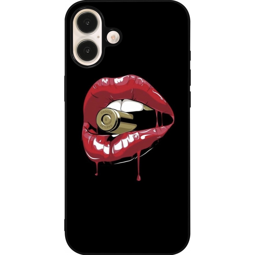 Coque iPhone 16 Plus - Silicone rigide noir Lips bullet