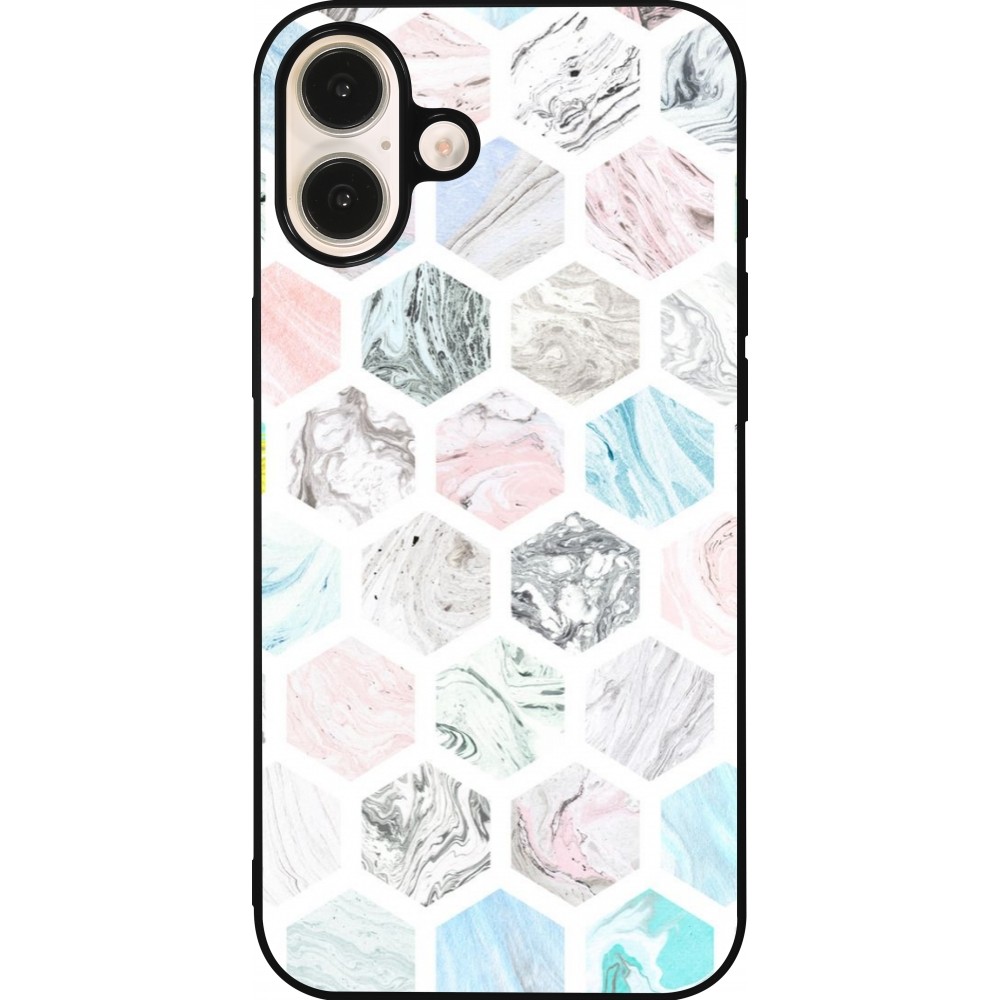 iPhone 16 Plus Case Hülle - Silikon schwarz Marble Everything