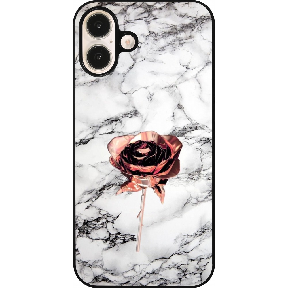 iPhone 16 Plus Case Hülle - Silikon schwarz Marble Rose Gold