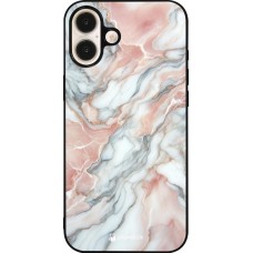 Coque iPhone 16 Plus - Silicone rigide noir Marbre Rose Lumineux