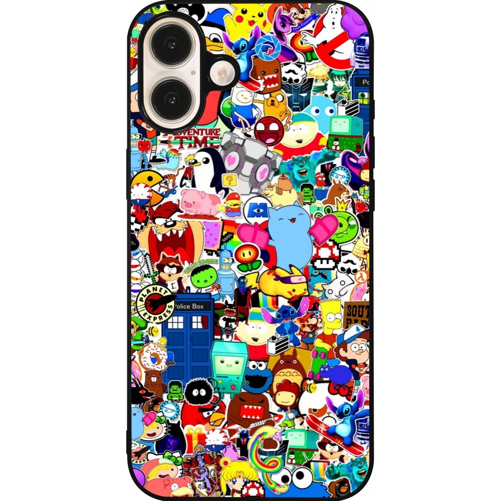 Coque iPhone 16 Plus - Silicone rigide noir Mixed cartoons