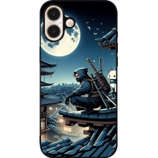 Coque iPhone 16 Plus - Silicone rigide noir Ninja sous la lune