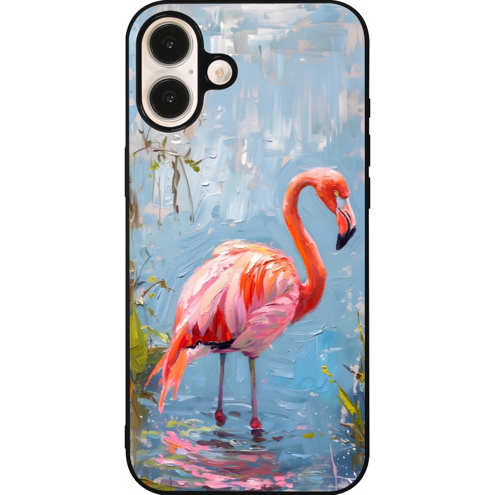 Coque iPhone 16 Plus - Silicone rigide noir Paint Flamingo