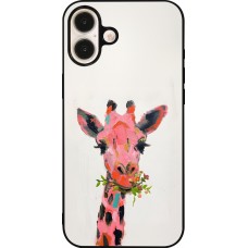 iPhone 16 Plus Case Hülle - Silikon schwarz Pink Girafe Paint