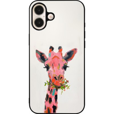 iPhone 16 Plus Case Hülle - Silikon schwarz Pink Girafe Paint