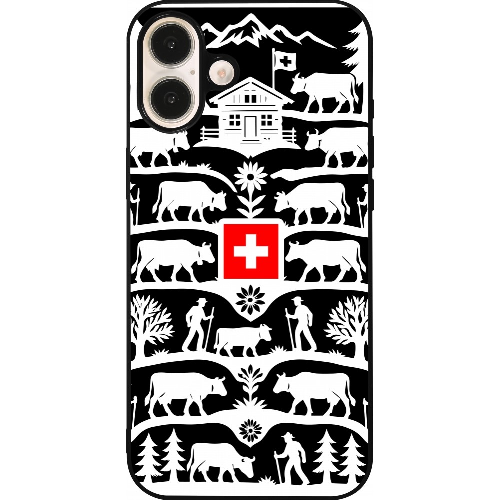 Coque iPhone 16 Plus - Silicone rigide noir Poya Suisse 3 noir