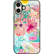 iPhone 16 Plus Case Hülle - Silikon schwarz Preppy Collage Aloha