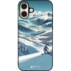 Coque iPhone 16 Plus - Silicone rigide noir Snowboarder Montagne