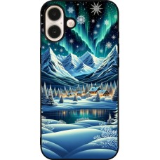 Coque iPhone 16 Plus - Silicone rigide noir Snowy Mountain Village Lake night