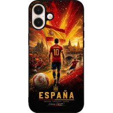 Coque iPhone 16 Plus - Silicone rigide noir Football Espagne splash 2026