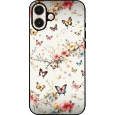 Coque iPhone 16 Plus - Silicone rigide noir Spring 25 Papillons Légers