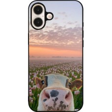 iPhone 16 Plus Case Hülle - Silikon schwarz Cow with tulips Spring 2026