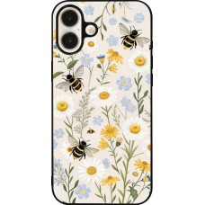 Coque iPhone 16 Plus - Silicone rigide noir Pattern bees Spring 2026